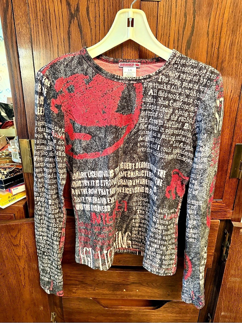 Parasucó Graphic Long Sleeve in Black & Red Size Large 2000s
